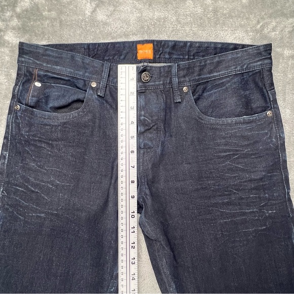 HUGO BOSS ORANGE Jeans Mens 34x30 Slim Straight Bluish Black Dark Denim Button - Picture 4 of 11